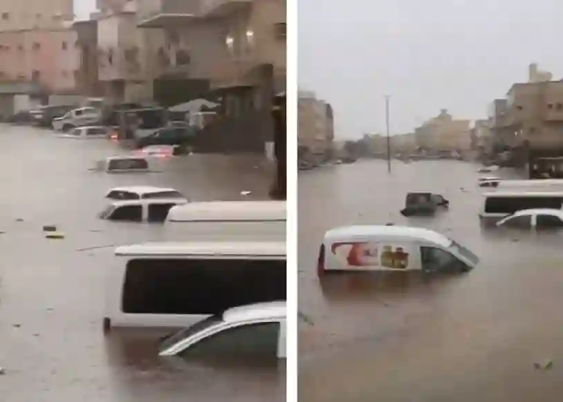 أمطار غزيرة تغمر حي السامر بجدة
