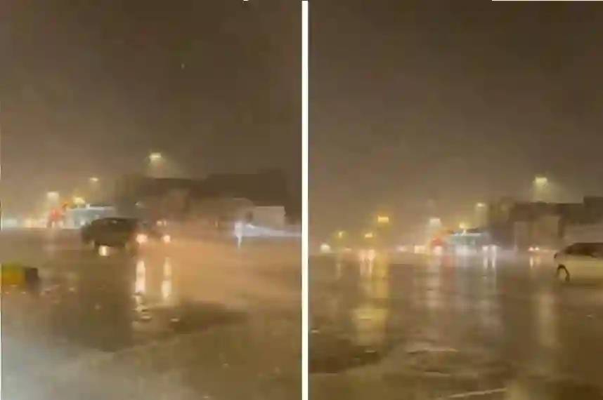 أمطار رعدية غزيرة تغمر شمال جدة 